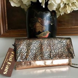 Etui London Copper Snakeskin Print & Floral Clutch